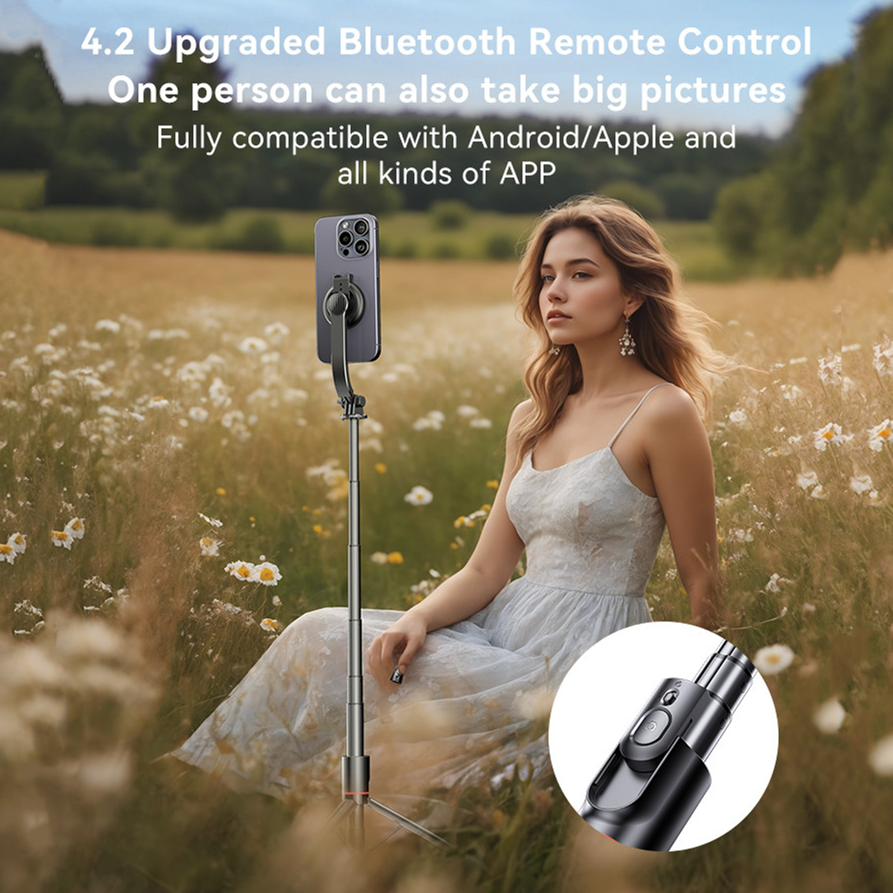 Earldom Selfie Stick Multifunctional Wireless & Magnetic, Foldable Mini Bluetooth Tripod Phone Stand/ Selfie Stick with Detachable Wireless Remote Controller, Extendable Mini Tripod 360° Rotatable Selfie Stick