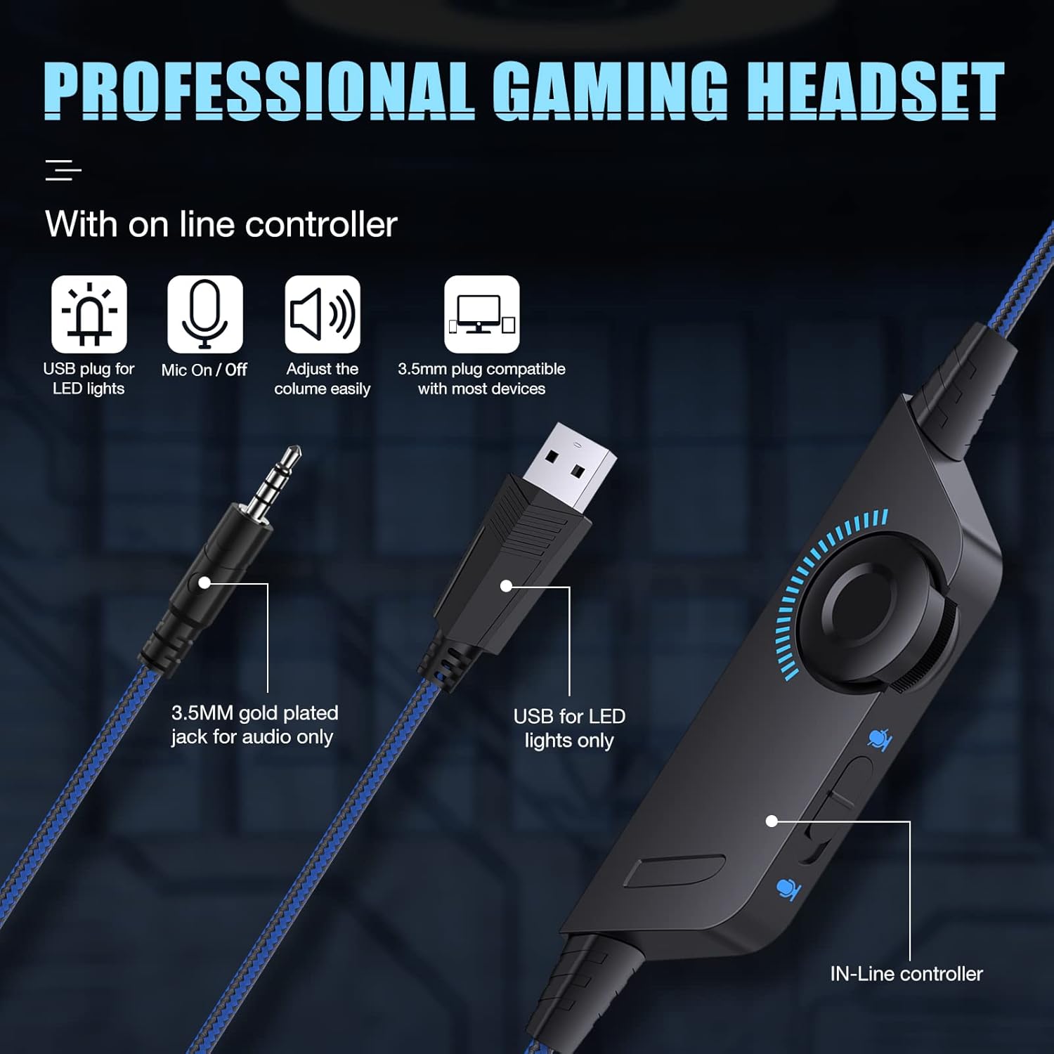 Gaming Headset with Mic & LED Light Noise Cancelling Gaming Headphones with Microphone Compatible for PC,PS4,PS5,Xbox One