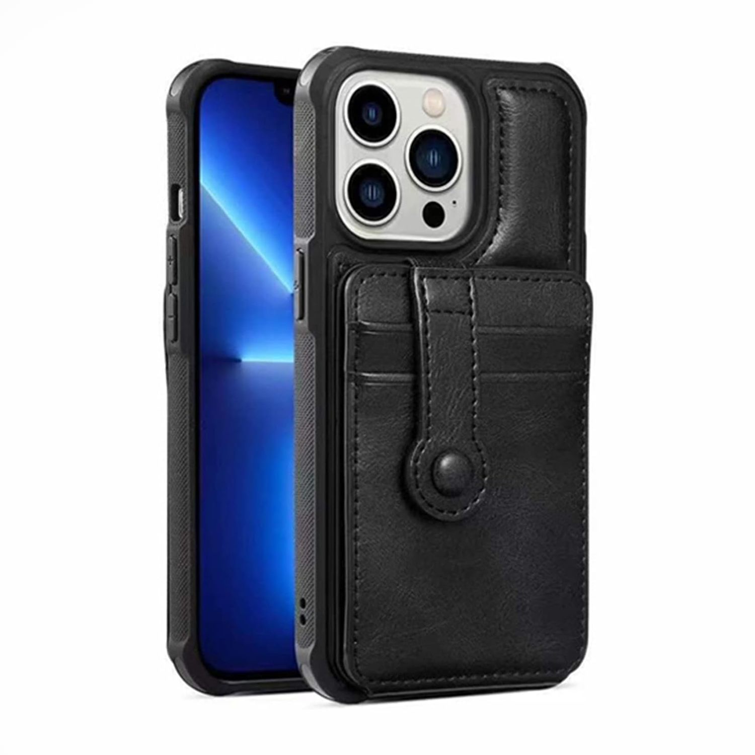 PhoneBits Protective Slim PU Leather Flip Wallet Case for iPhone with Card Holder & Chromed Camera Edge, Shockproof iPhone Case with Wallet Stand Compatible with iPhone, Mobile Phone Card Holder Wallet Case with Magnetic Closure, Back Phone Case Cover