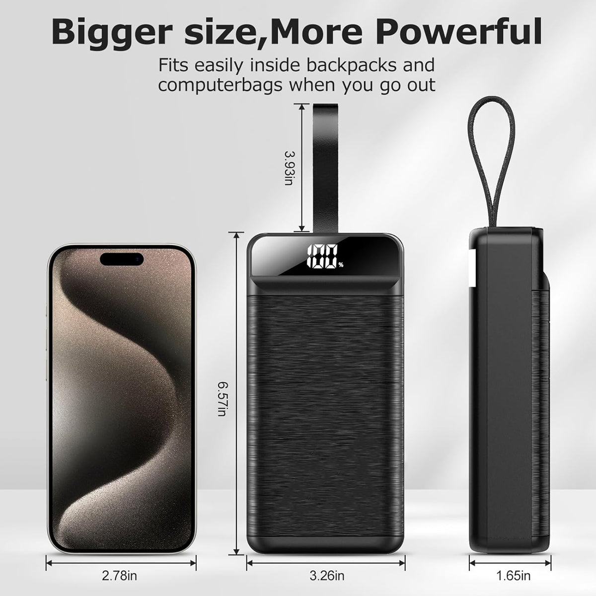 PhoneBits Portable Power Bank 50000mAh, Portable Charger Power Bank with LED Power Display & Holding Strap, Fast Charging Power Bank with Multi USB Ports Micro/Type-C/Lightning/3 USB-A for Smartphone/iPhone