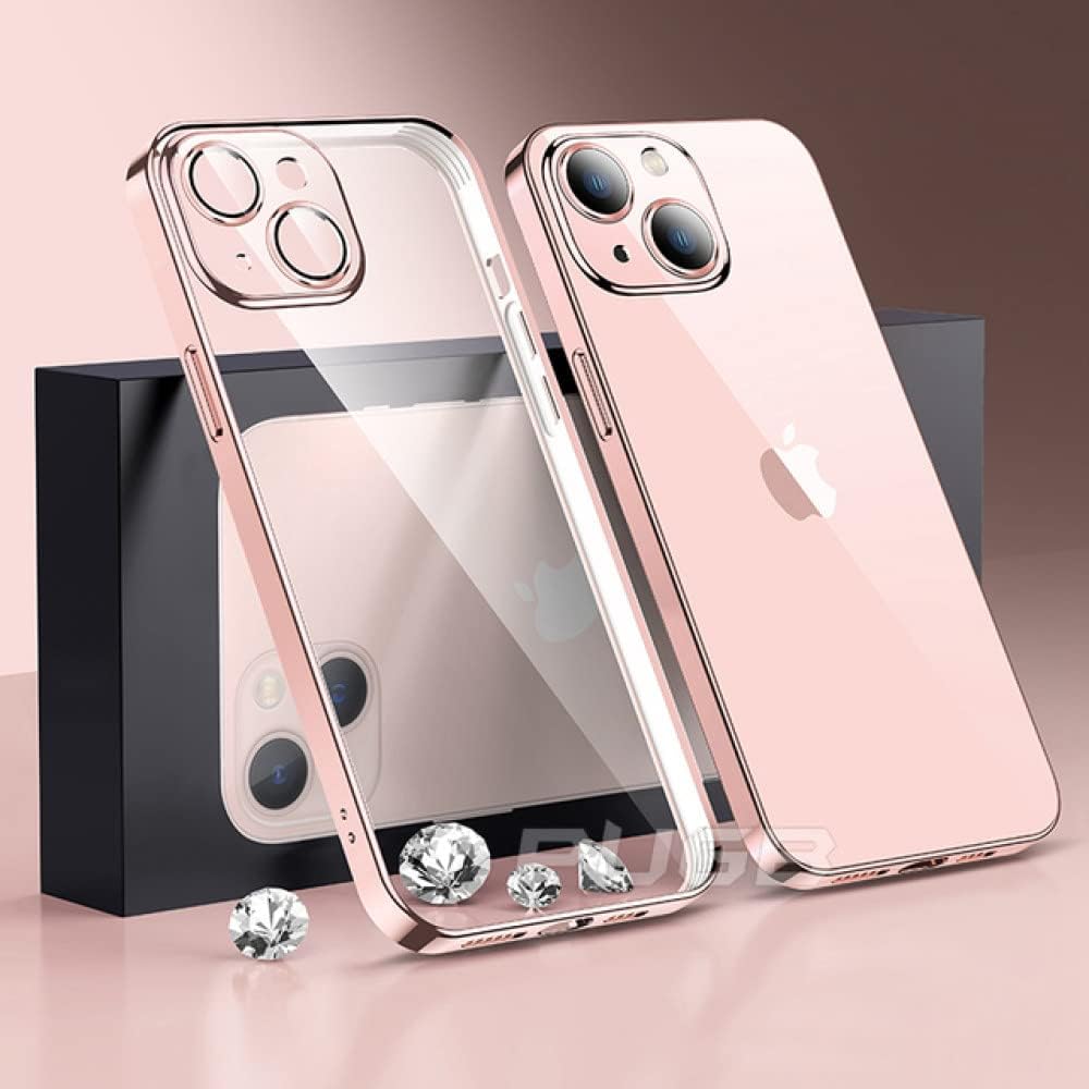 PhoneBits Ultra-Slim Crystal Clear Colored PC iPhone Case with Camera Lens Protection, Clear Shockproof Transparent iPhone Case Compatible with Wireless Chargers, Magnetic Mobile Phone Case, Back Clear iPhone Case Cover