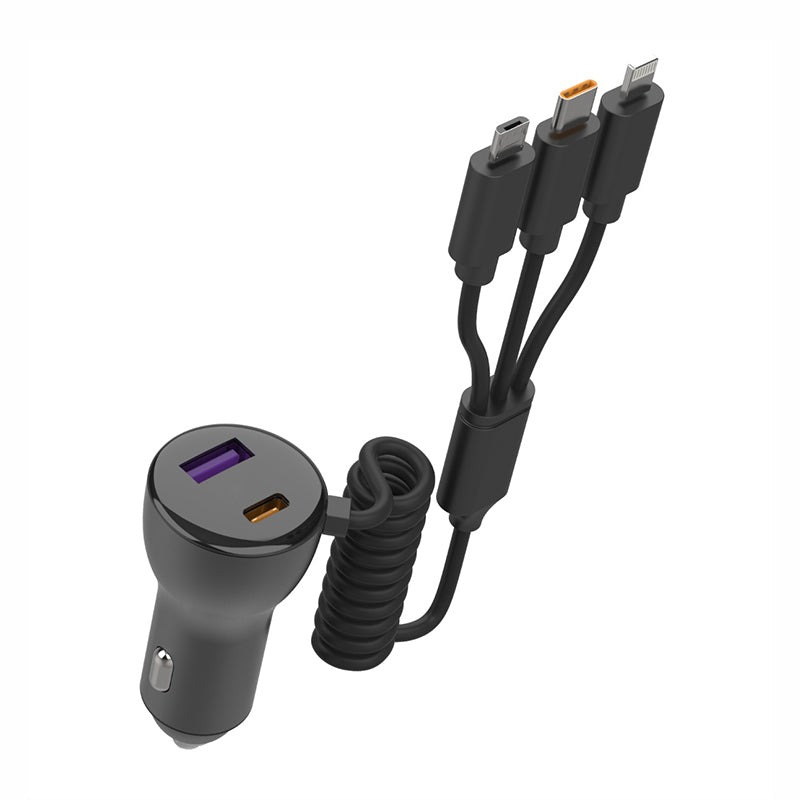 48W 3-in-1 Cables with Dual Ports n-Car Charger