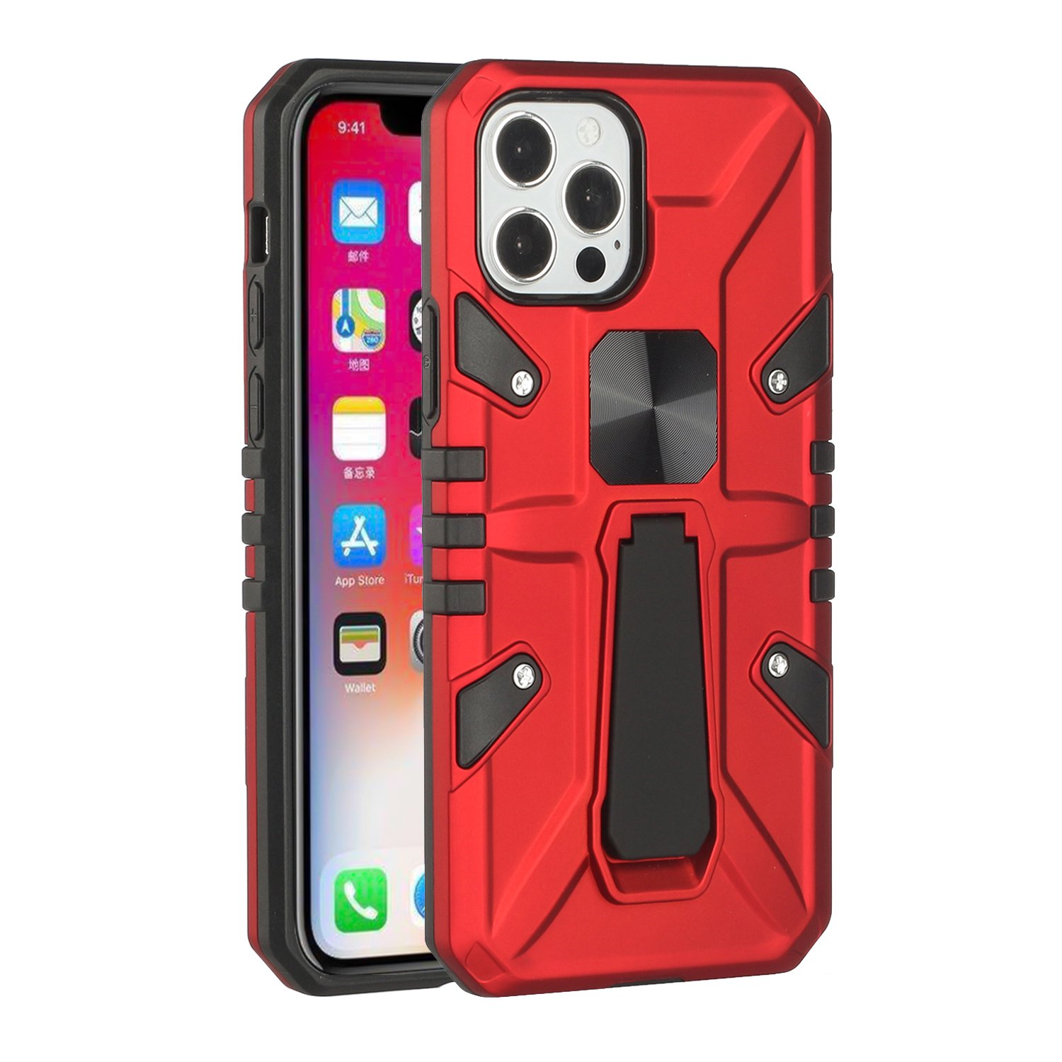 PhoneBits Ultra Protective Hybrid Magnetic iPhone Case with Holder & Chromed Camera Edge, Shockproof iPhone Holder Case Compatible with iPhone Magnetic Car Mount, Magnetic Mobile Phone Case for iPhone with Foldable Stand, Back iPhone Holder Case Cover