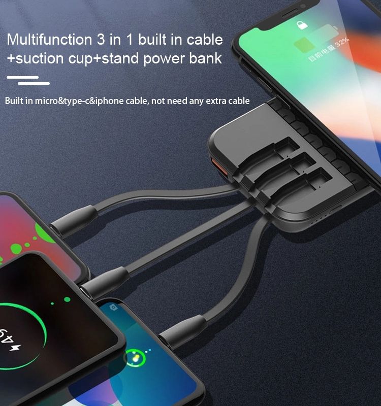 Budi Octopus draagbare powerbank 10000mAh, multi-oplaadbare powerbank met USB, draadloos opladen en 3 ingebouwde kabelsets (type-C, micro, lightning), draagbare oplader MagSafe powerbank, PD snel opladende magnetische powerbank voor iPhone/smartphone