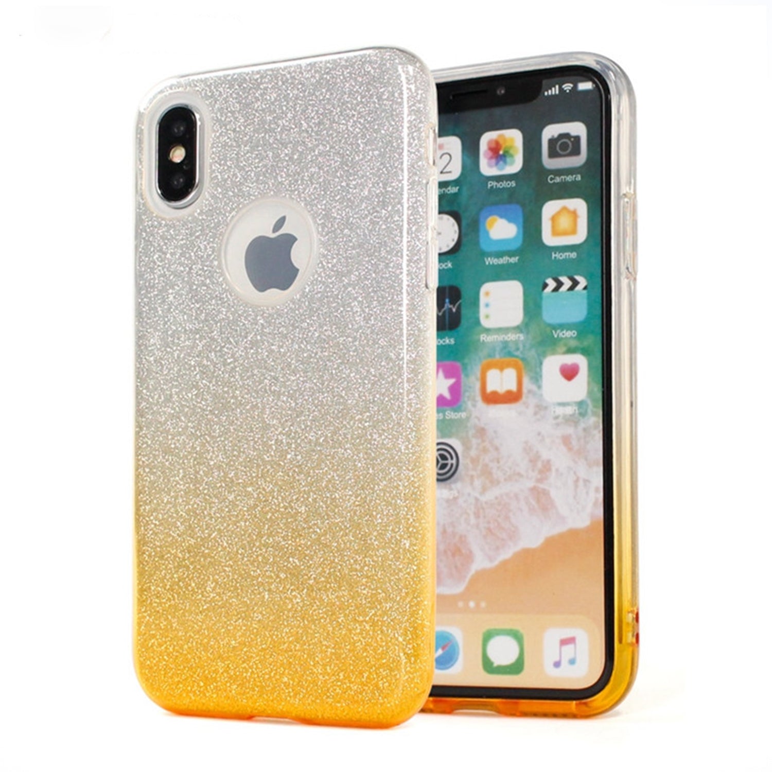 PhoneBits Luxury Two Tone Ombre Sparkle Glitter Shiny Case for iPhone with Logo Hole & Chromed Camera Edge, Soft Silicone Shockproof iPhone Bling Case Compatible with iPhone, Ultra Protective Mobile Phone Case, Back iPhone Case Cover