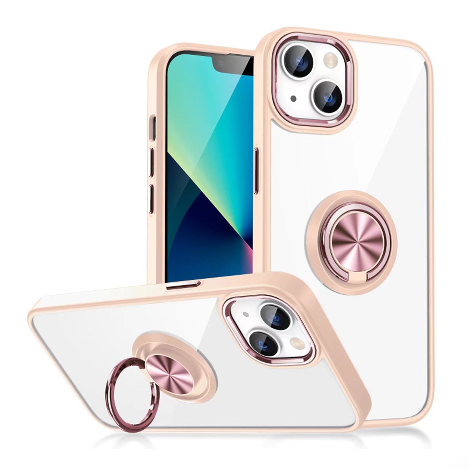 PhoneBits Protective TPU & Acrylic Transparent Magnetic iPhone Case with Holder & Chromed Camera Edge, Shockproof Crystal-Clear iPhone Ring Holder Case Compatible with Magnetic Car Mount, Mobile Phone Case with Stand, Back iPhone Holder Clear Case Cover