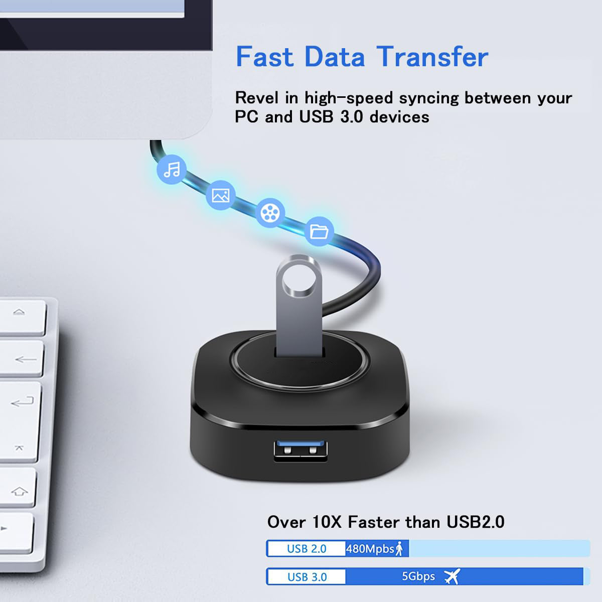 PhoneBits 4-in-1 USB-A-Hub, USB-A-Multiport-Hub, USB-A-Hub-Multiport-Adapter, USB-A-Hub