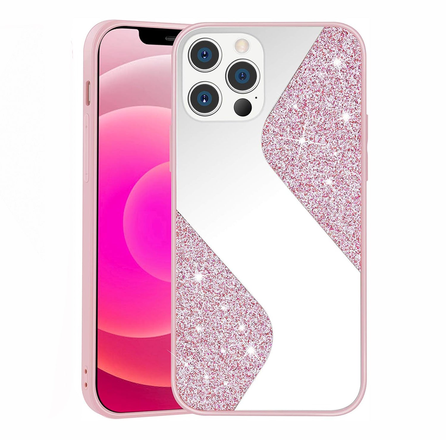 PhoneBits Luxury Bling Shining Diamond Case for iPhone with Beauty Mirror and Camera Lens Protection, Soft Silicone Shockproof iPhone Daimond Bling Case, Ultra Protective Mobile Phone Case Compatible with iPhone, Back iPhone Case Cover