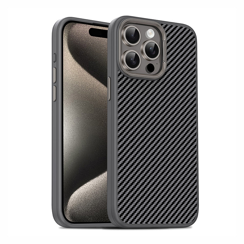 Carbon Fiber Textured Oil Spray PC + TPU Phone Case For iPhone