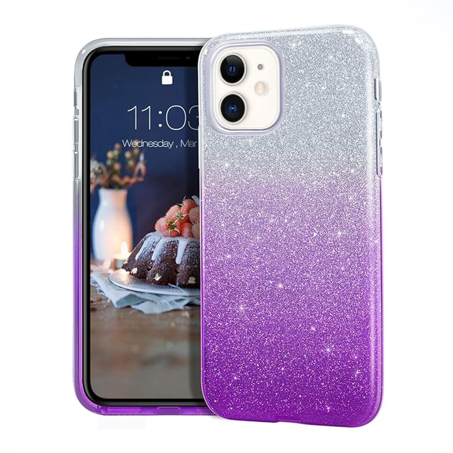 PhoneBits Luxury Two Tone Ombre Sparkle Glitter Shiny Case for iPhone with Logo Hole & Chromed Camera Edge, Soft Silicone Shockproof iPhone Bling Case Compatible with iPhone, Ultra Protective Mobile Phone Case, Back iPhone Case Cover