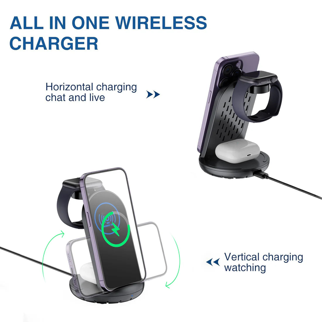 Budi 3 In 1 Wireless Charging Stand