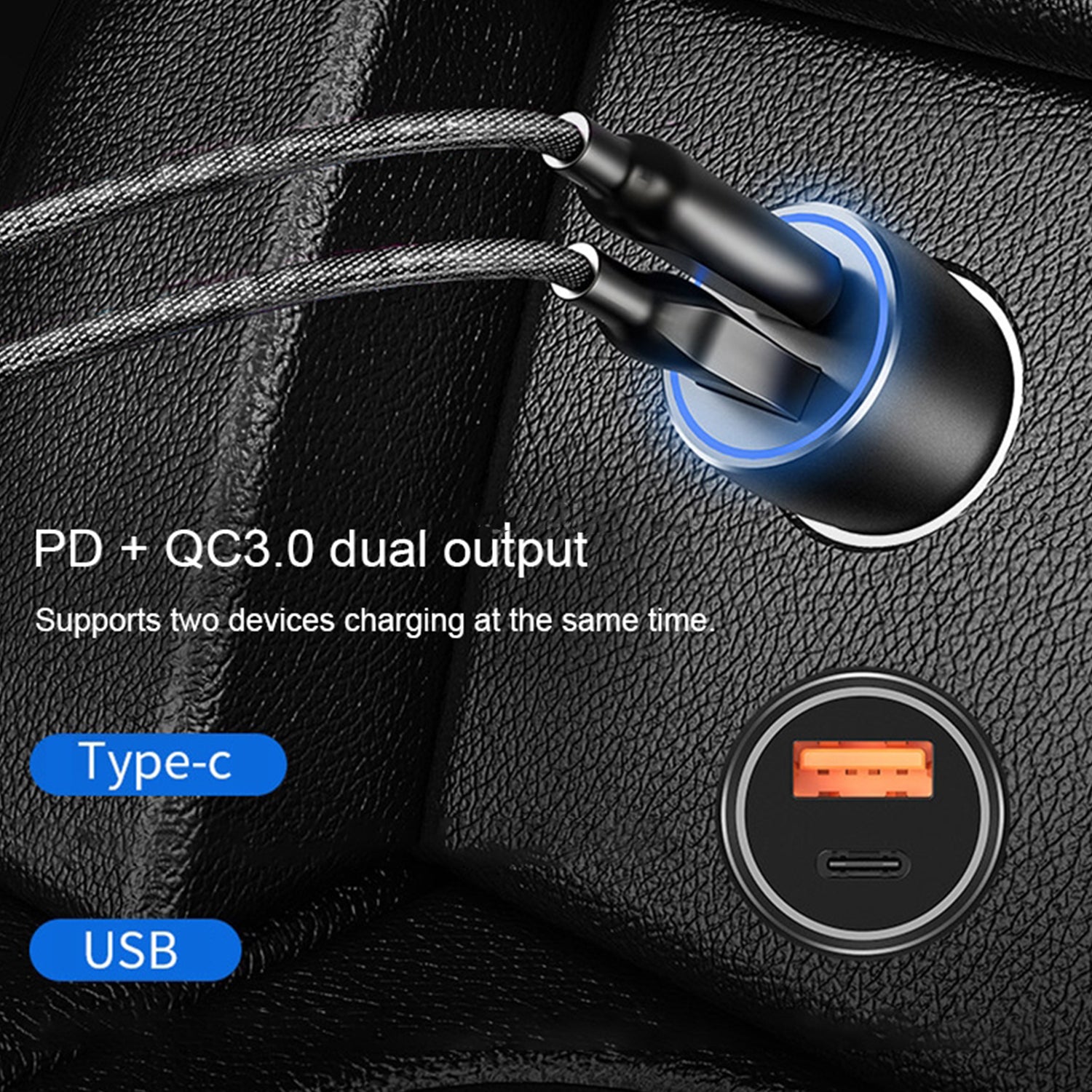 Budi Dual USB Car Charger, QC 3.0 USB-A & PD USB-C Ports In Car Charger Socket, Fast Charging Car Phone Charger with LED Indicator, Power Car Charger Adapter for Cigarette Lighter Socket