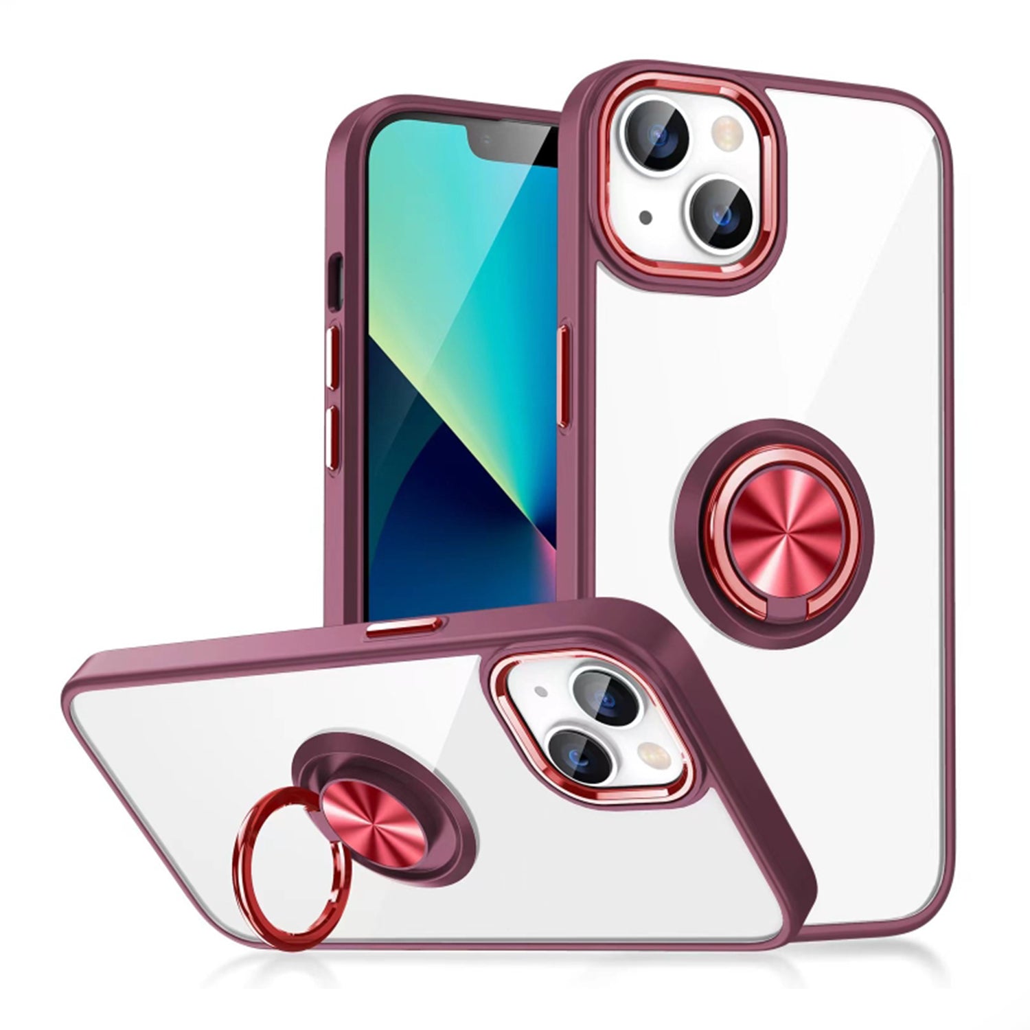 PhoneBits Protective TPU & Acrylic Transparent Magnetic iPhone Case with Holder & Chromed Camera Edge, Shockproof Crystal-Clear iPhone Ring Holder Case Compatible with Magnetic Car Mount, Mobile Phone Case with Stand, Back iPhone Holder Clear Case Cover