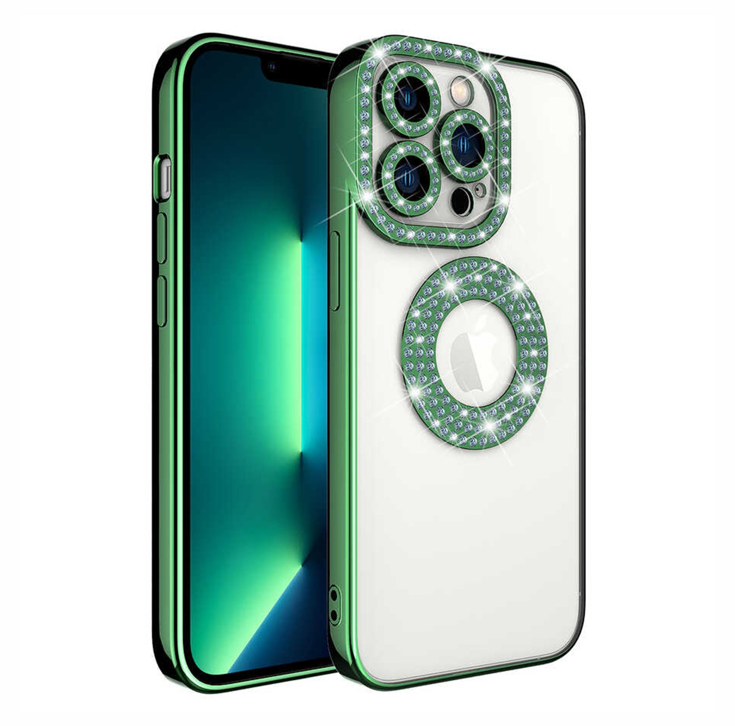 PhoneBits Luxury Clear TPU MagSafe Case for iPhone with Sparkly Daimond Rhinestone Camera Lens Frame & Wireless Charging Ring, Transparent Shockproof iPhone Case Compatible with iPhone MagSafe Chargers, Protective Magnetic Mobile Phone Back Case Cover