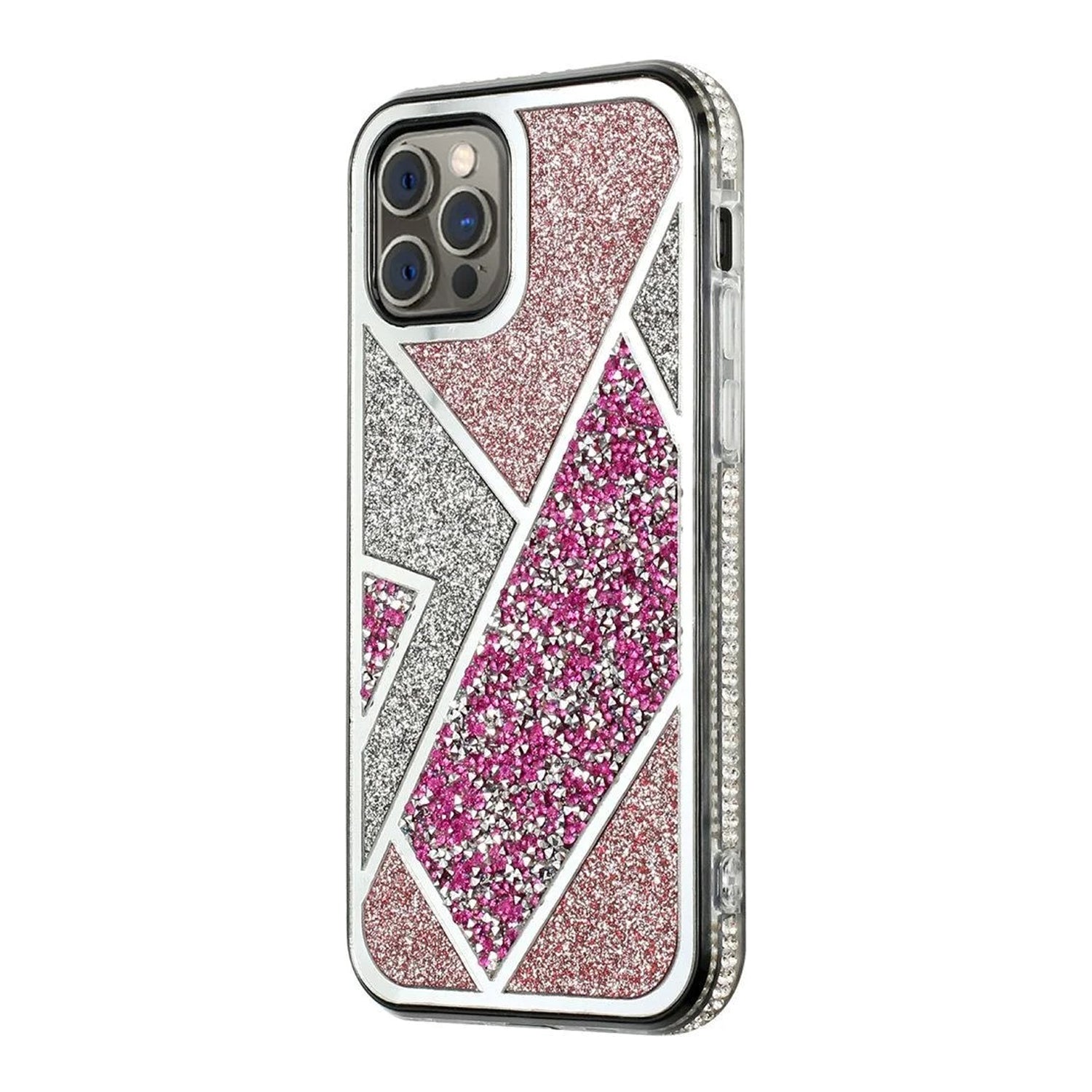 PhoneBits Luxury Bling Shining Magnetic Case for iPhone with Daimond Bumper Design and Chromed Camera Edge, TPU Shockproof iPhone Case, Ultra Protective Magnetic Mobile Phone Case Compatible with iPhone, Back iPhone Wireless Charging Case Cover