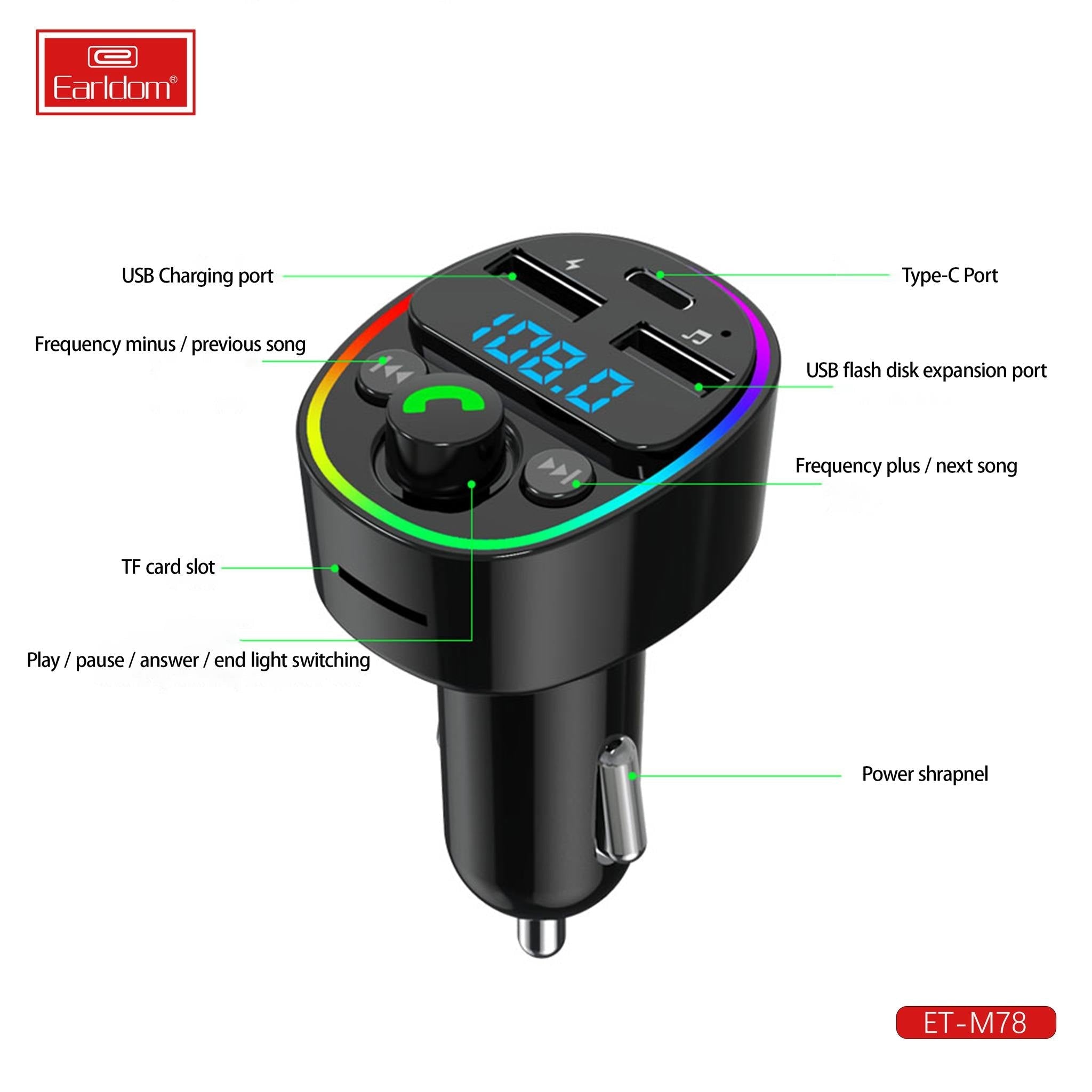 Earldom Auto-Bluetooth, Auto-Modulator, Dual-USB-FM-Transmitter