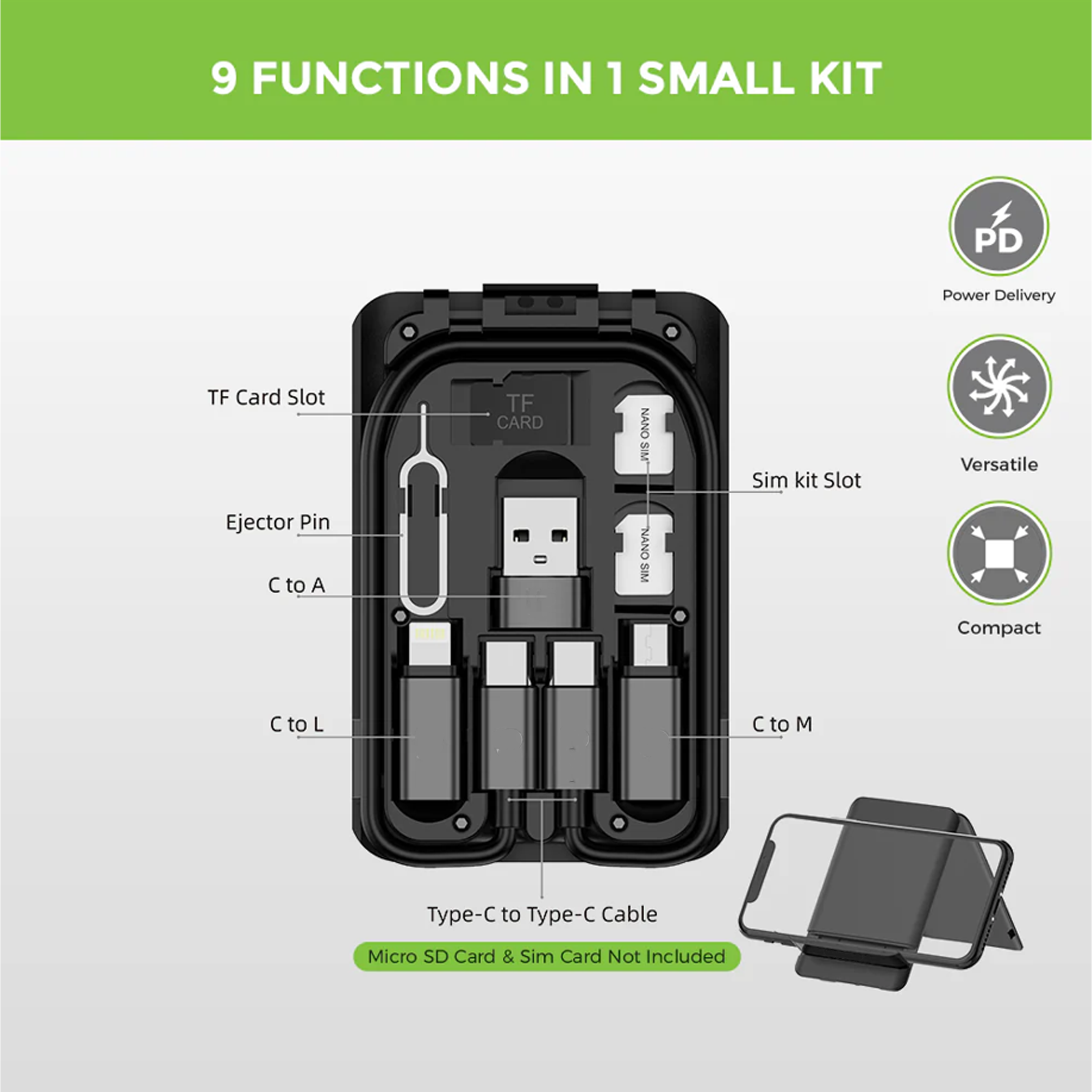 Budi Multifunktionale Datenkabel-Aufbewahrungsbox, USB-Adapter-Kit, Reise-Lade- und Datensynchronisierungskabel-Kit