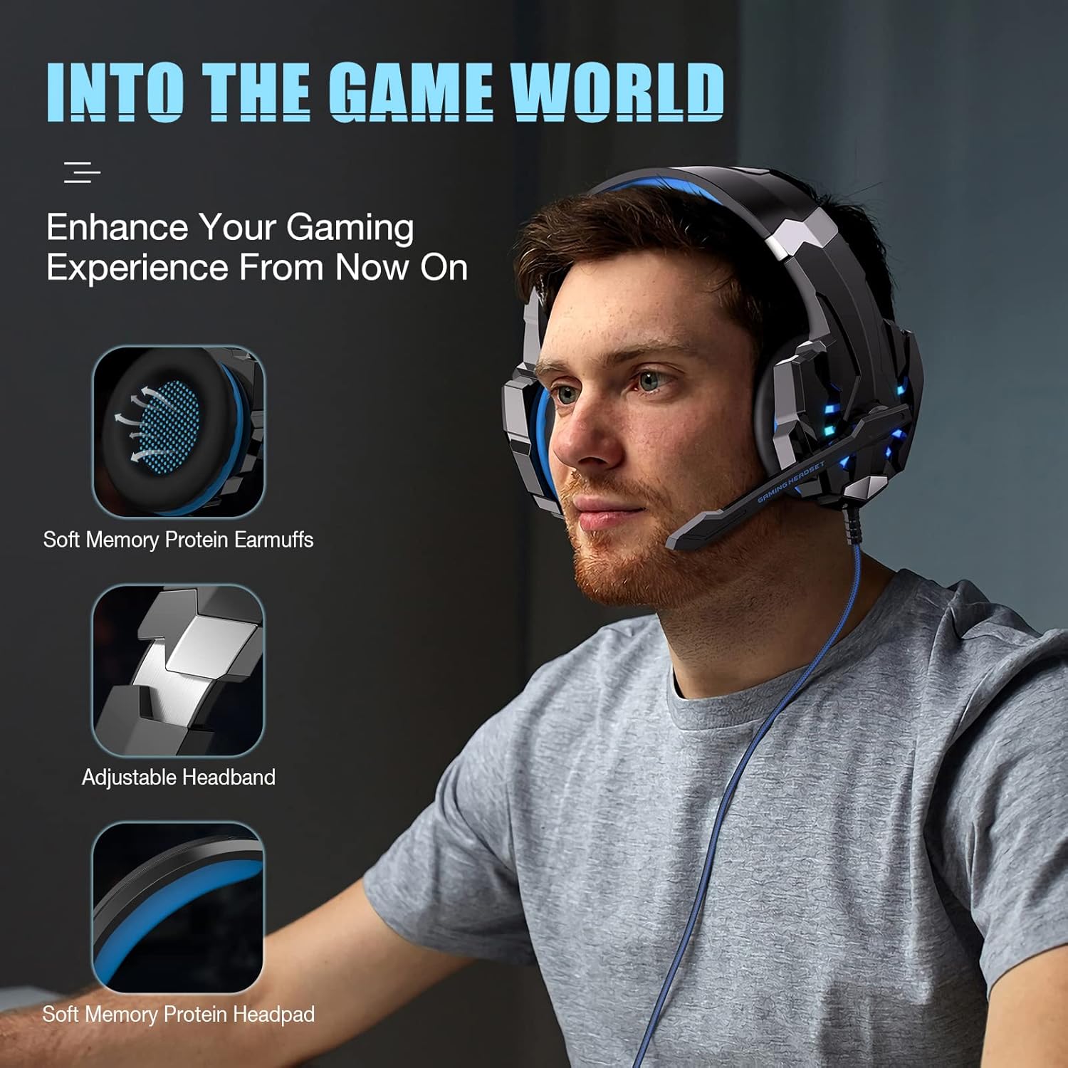 Gaming Headset with Mic & LED Light Noise Cancelling Gaming Headphones with Microphone Compatible for PC,PS4,PS5,Xbox One