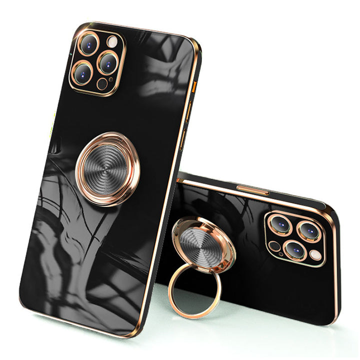 Slim Electroplating Magnetic Case with Kickstand Ring Holder for iPhone