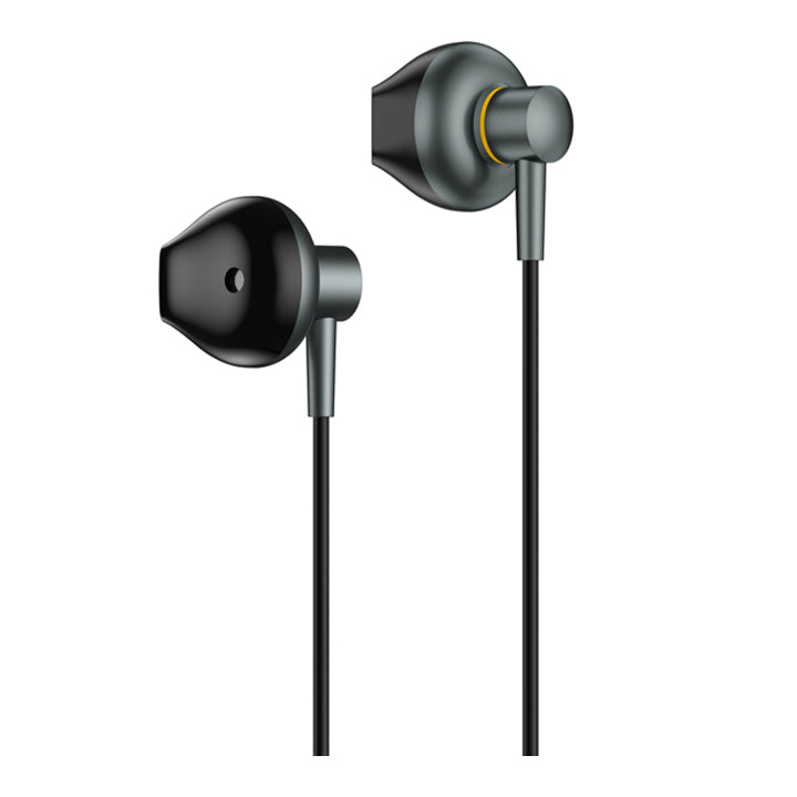 Budi Type C bedrade oortelefoons, in-ear stereo muziek bedrade oortelefoons met microfoon, geluidsisolerende oortelefoons