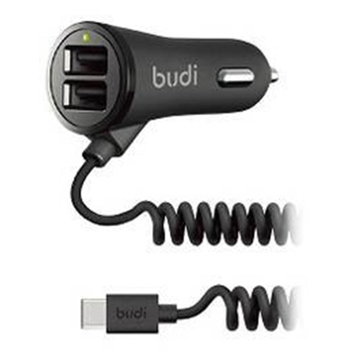 Car Charger 2 USB Ports with Type C  Coiled Cable, Car Charger 2 USB Ports with Lightning Coiled Cable, Car Charger 2 USB Ports with Micro USB Coiled Cable