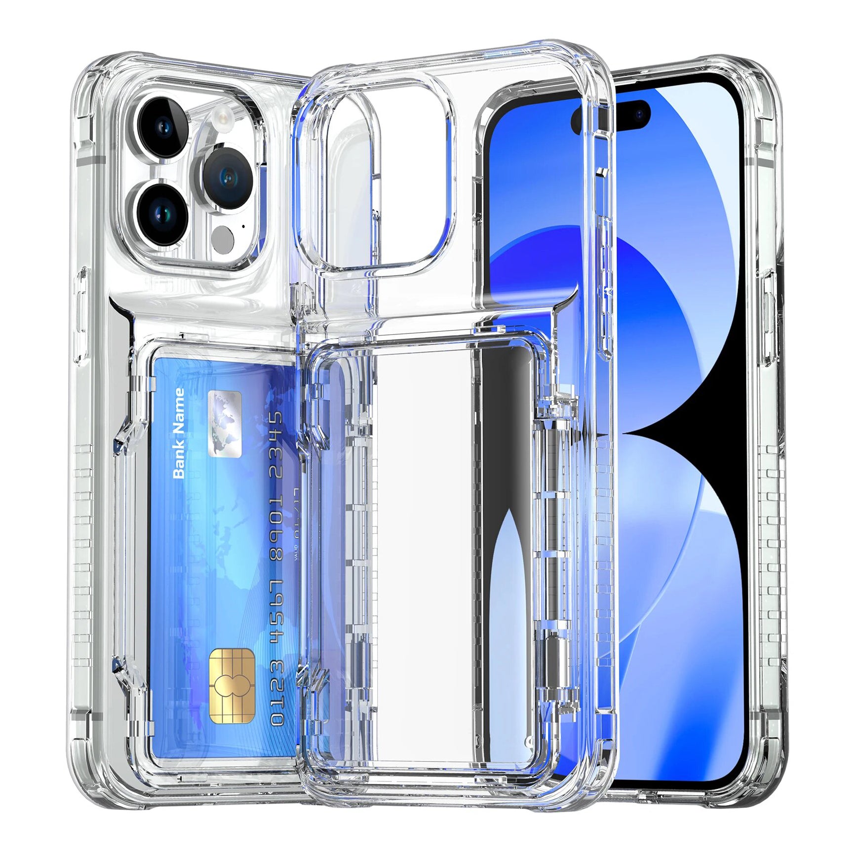 Luxury Protective Transparent Wallet Case with Kickstand Card Slot for iPhone