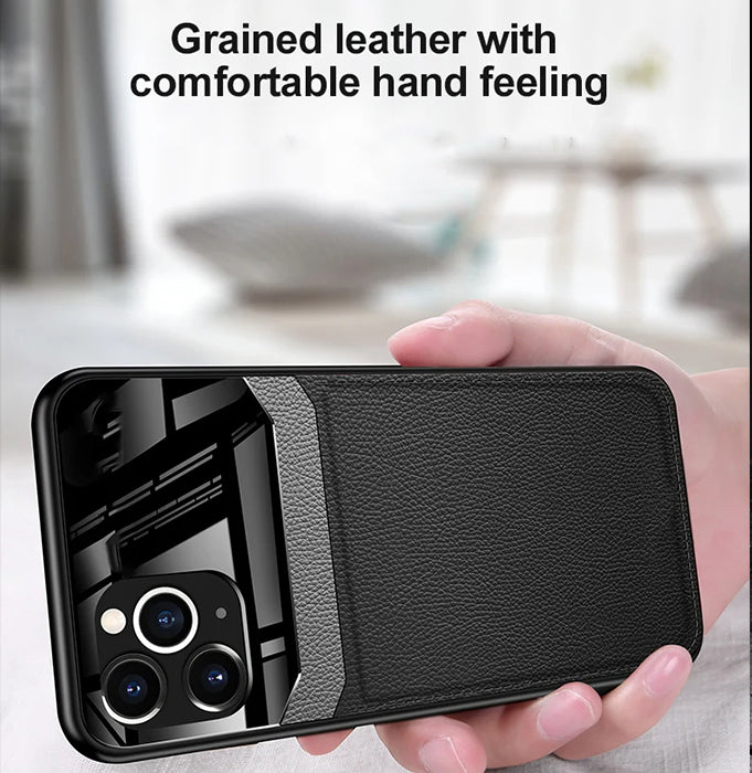 PhoneBits Ultra Protective Slim PU leather with Organic Plexiglass iPhone Case with Camera Lens Protection, Shockproof iPhone Case Compatible with iPhone, Mobile Phone Case for iPhone, Back iPhone Cover Case