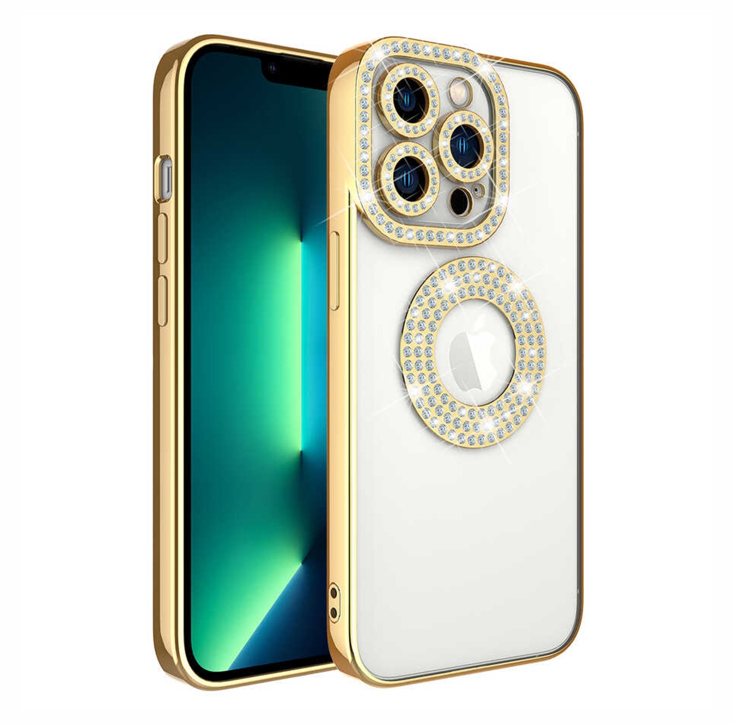 PhoneBits Luxury Clear TPU MagSafe Case for iPhone with Sparkly Daimond Rhinestone Camera Lens Frame & Wireless Charging Ring, Transparent Shockproof iPhone Case Compatible with iPhone MagSafe Chargers, Protective Magnetic Mobile Phone Back Case Cover