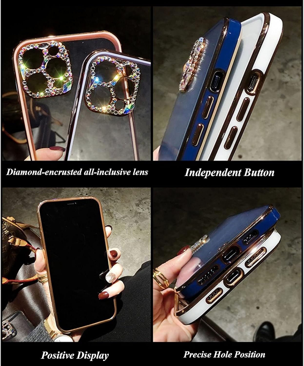 PhoneBits Slim Crystal Clear Magnetic iPhone Case with Diamond Encrusted Camera Lens Protection, TPU Transparent Shockproof iPhone Case Compatible with iPhone Chargers, Protective Wireless Charging Mobile Phone Case for iPhone, Back Case Cover