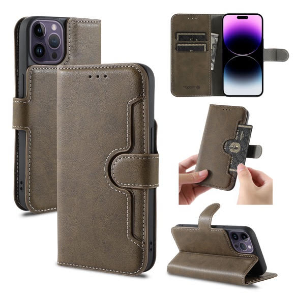 iPhone Wallet Double Stitches Lederhülle, Premium-Schutzhülle mit praktischem Kartenhalter, schlankes und langlebiges Design, für Ihr Telefon, Braun