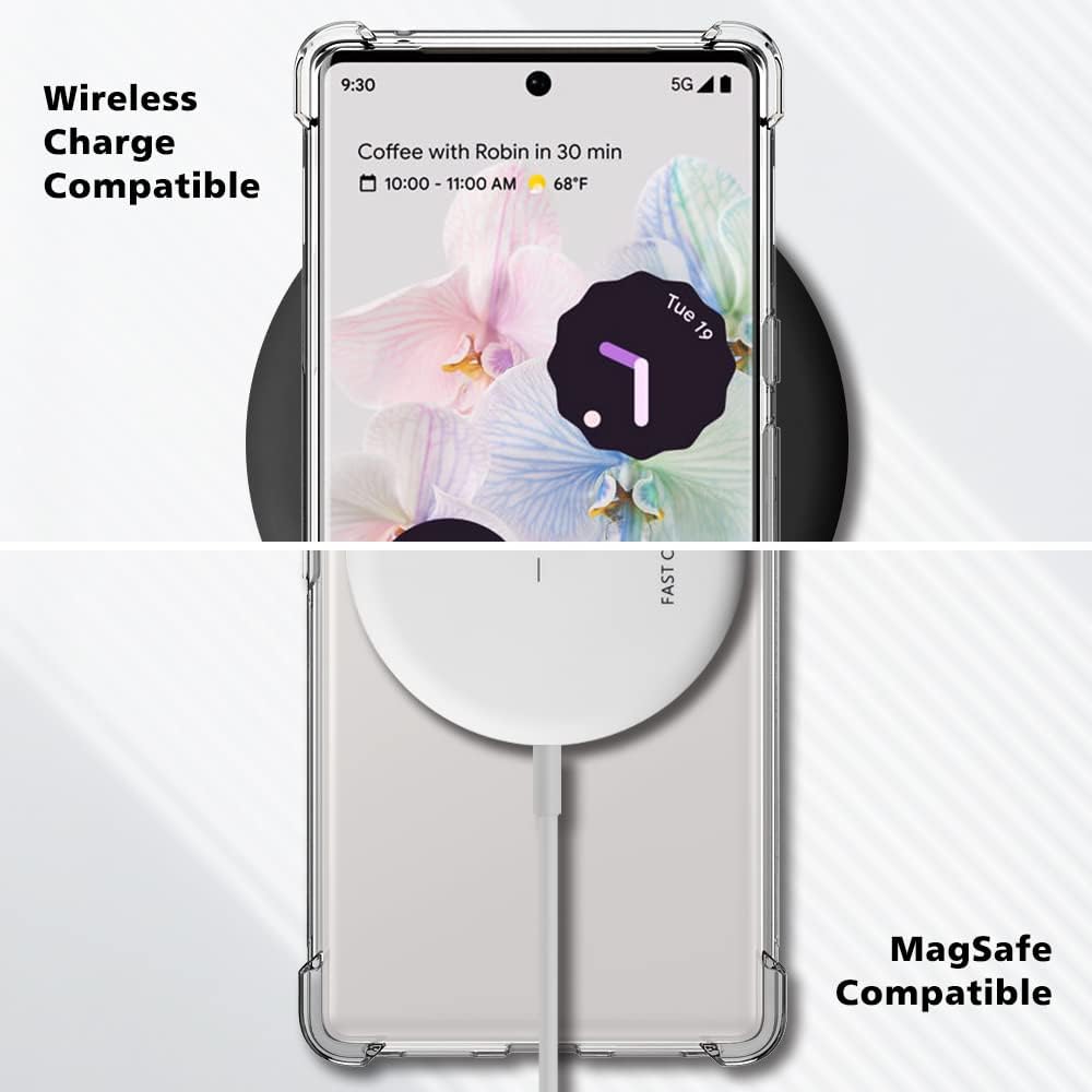 PhoneBits Schlanke, kristallklare Hülle für Google Pixel, Armor Stoßfeste Google Pixel Hülle Kompatibel mit kabellosen Ladegeräten, Transparente magnetische Handyhülle, Rückseite Klare Case Cover