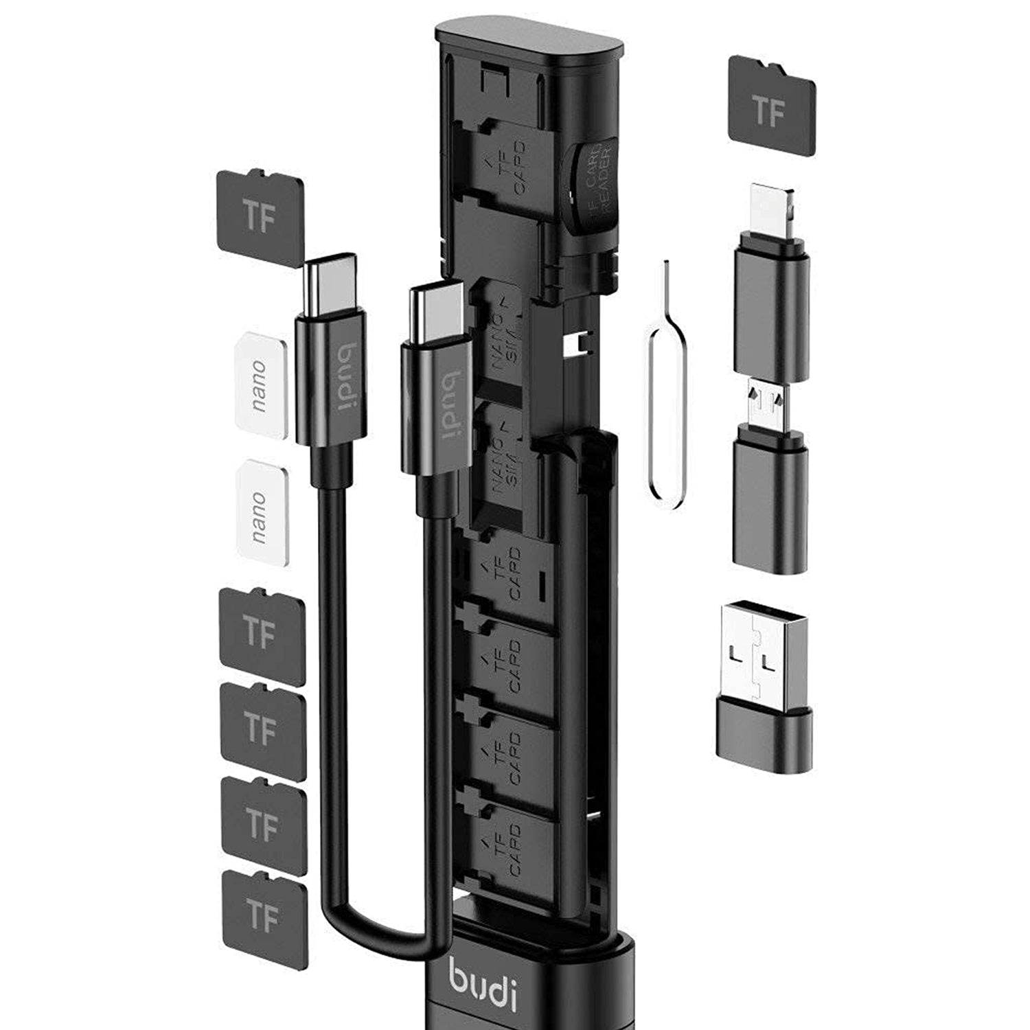 Budi 8 in 1 Reisdatakabelset, 8 in 1 Essentiële Reisoplaad- en Datasynchronisatiekabelstick, Multifunctionele Kabelstickkit