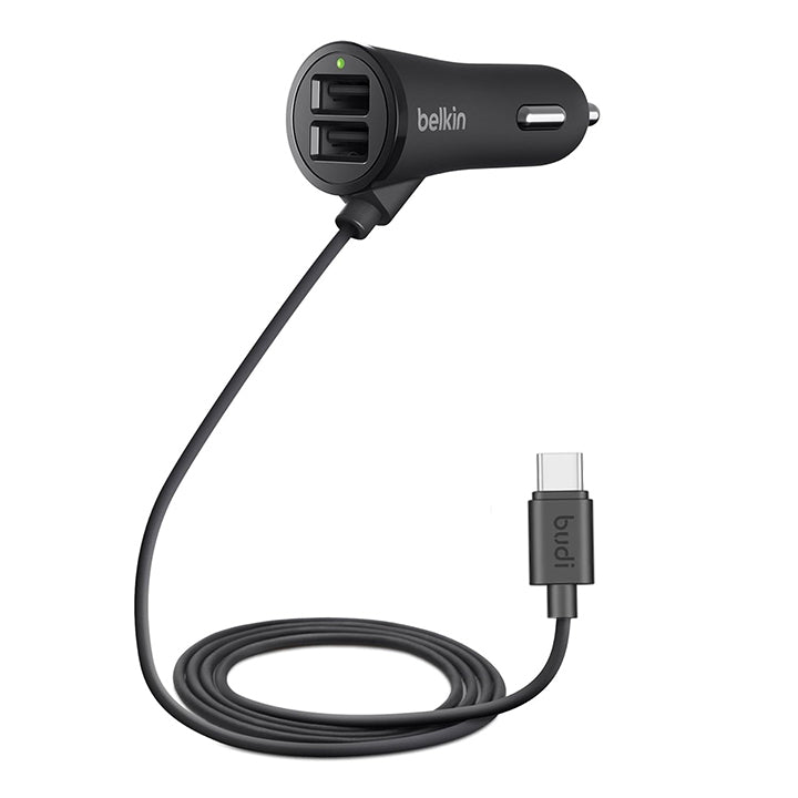 Dual Port Car Charger with USB C Cable
