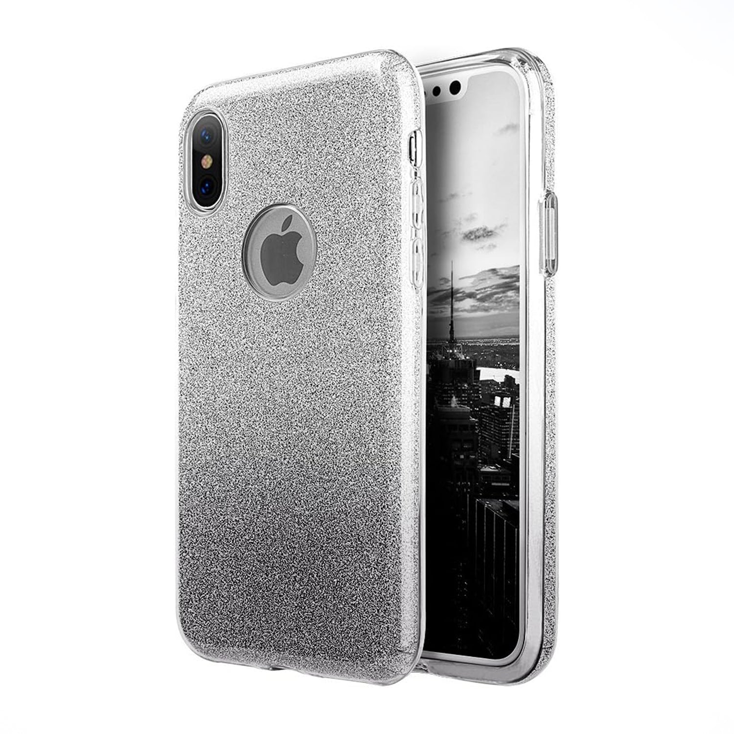 PhoneBits Luxury Two Tone Ombre Sparkle Glitter Shiny Case for iPhone with Logo Hole & Chromed Camera Edge, Soft Silicone Shockproof iPhone Bling Case Compatible with iPhone, Ultra Protective Mobile Phone Case, Back iPhone Case Cover