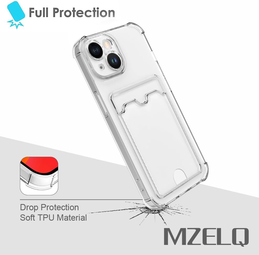 Clear Phone Case with Card Holder, Slim Clear Soft TPU Shockproof Phone Case for iPhone