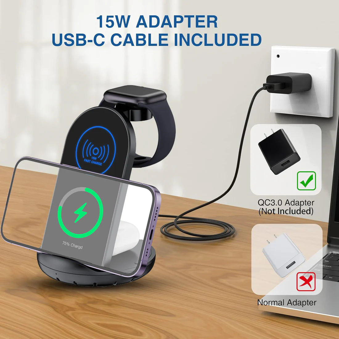 Budi 3 In 1 Wireless Charging Stand