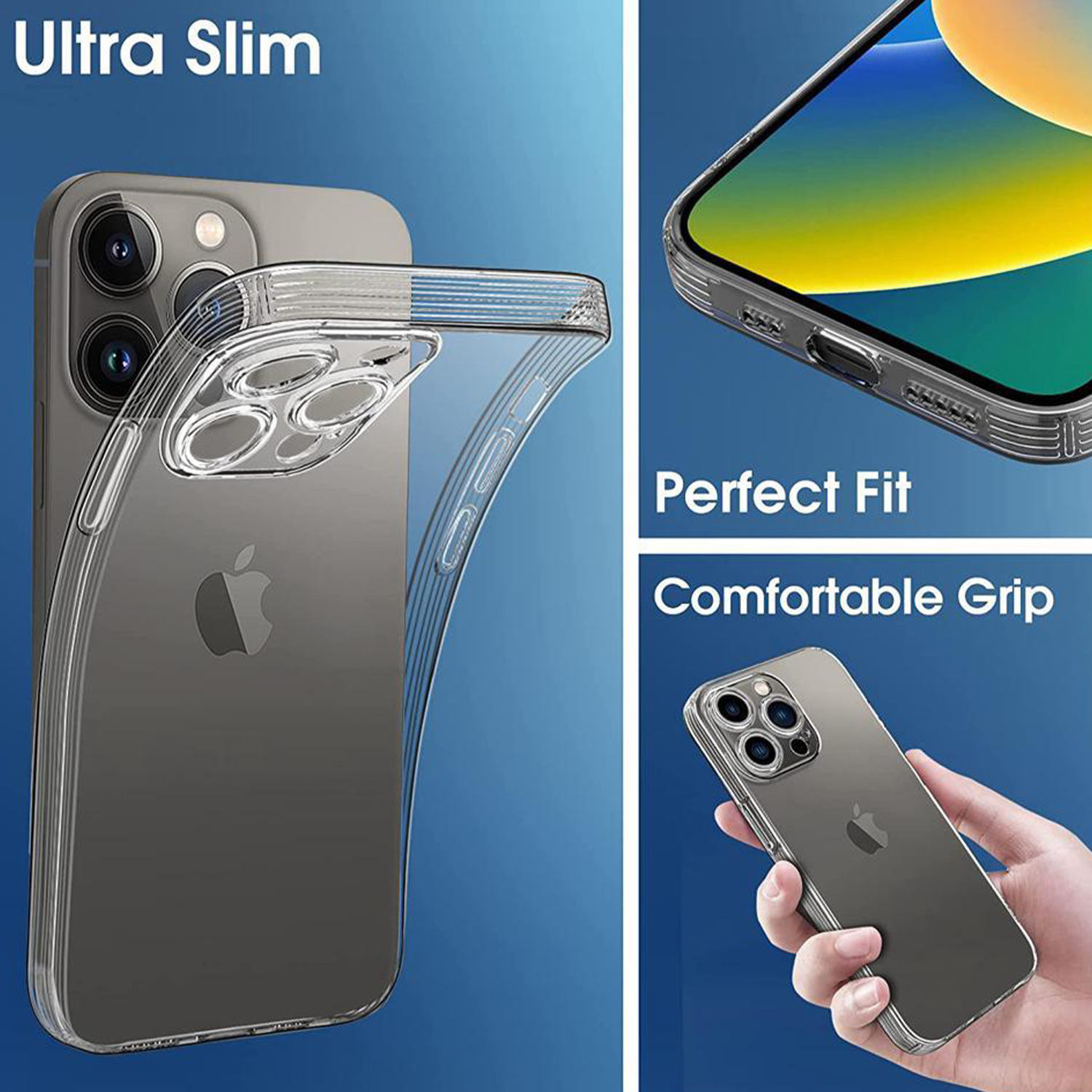 PhoneBits Slim Ultra Crystal Clear Glass Ceramic iPhone Case with Camera Lens Protection, Transparent Shockproof iPhone Case Compatible with iPhone Chargers, Protective Mobile Phone Transparent Case for iPhone, Clear iPhone Back Case Cover