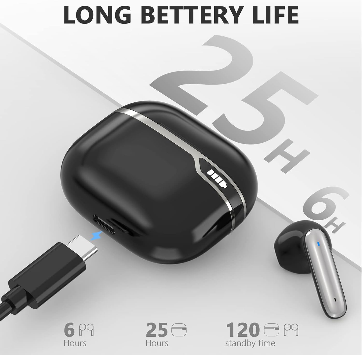 Earldom True Wireless-oordopjes, draadloze oordopjes met batterijdisplay