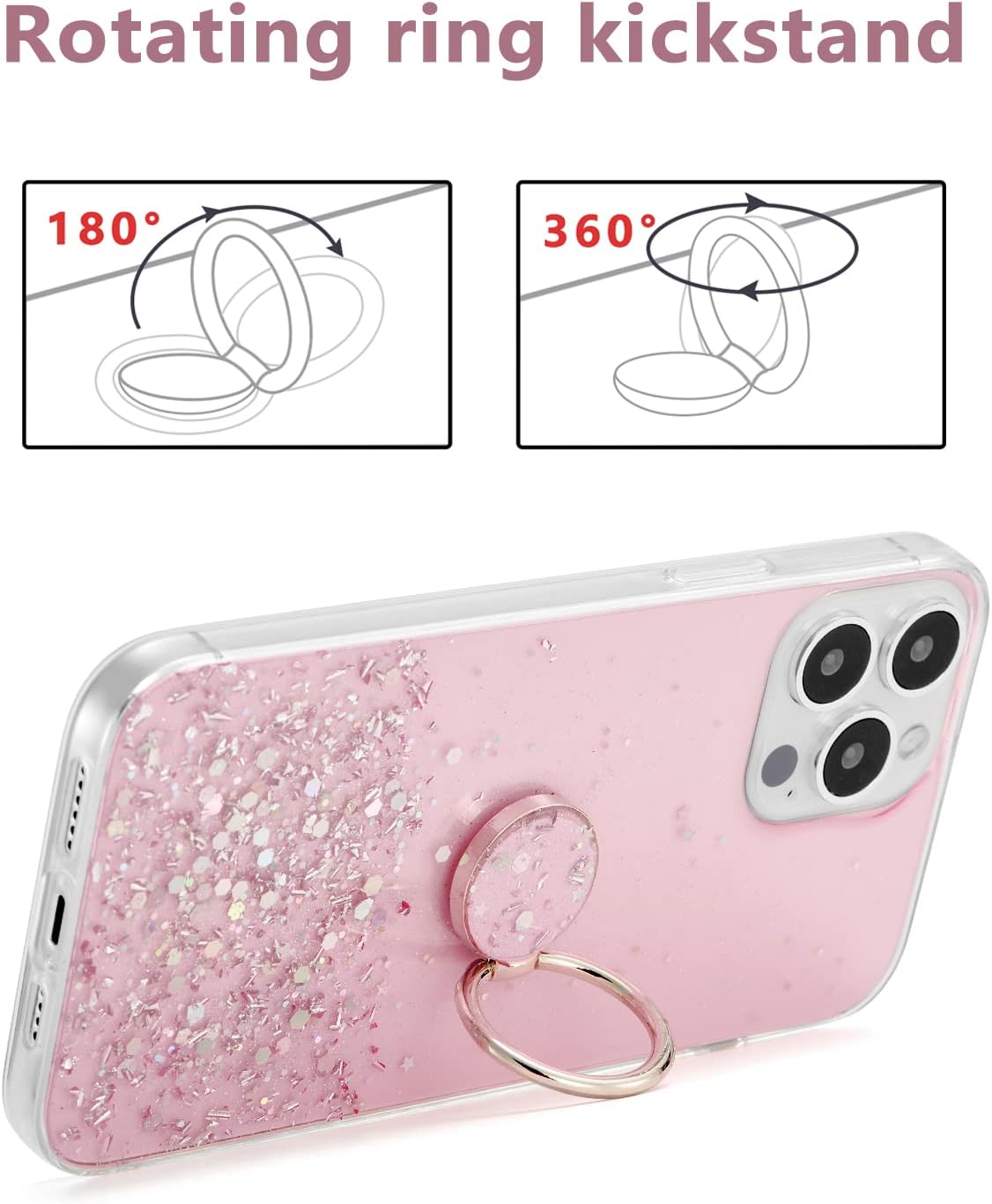 PhoneBits Slim Glittery Soft TPU iPhone Case with Ring Holder & Chromed Camera Edge, Protective Shockproof iPhone Ring Holder Case Compatible with iPhone, Mobile Phone Case with Stand for iPhone, Back iPhone Holder Case Cover with Kickstand Ring