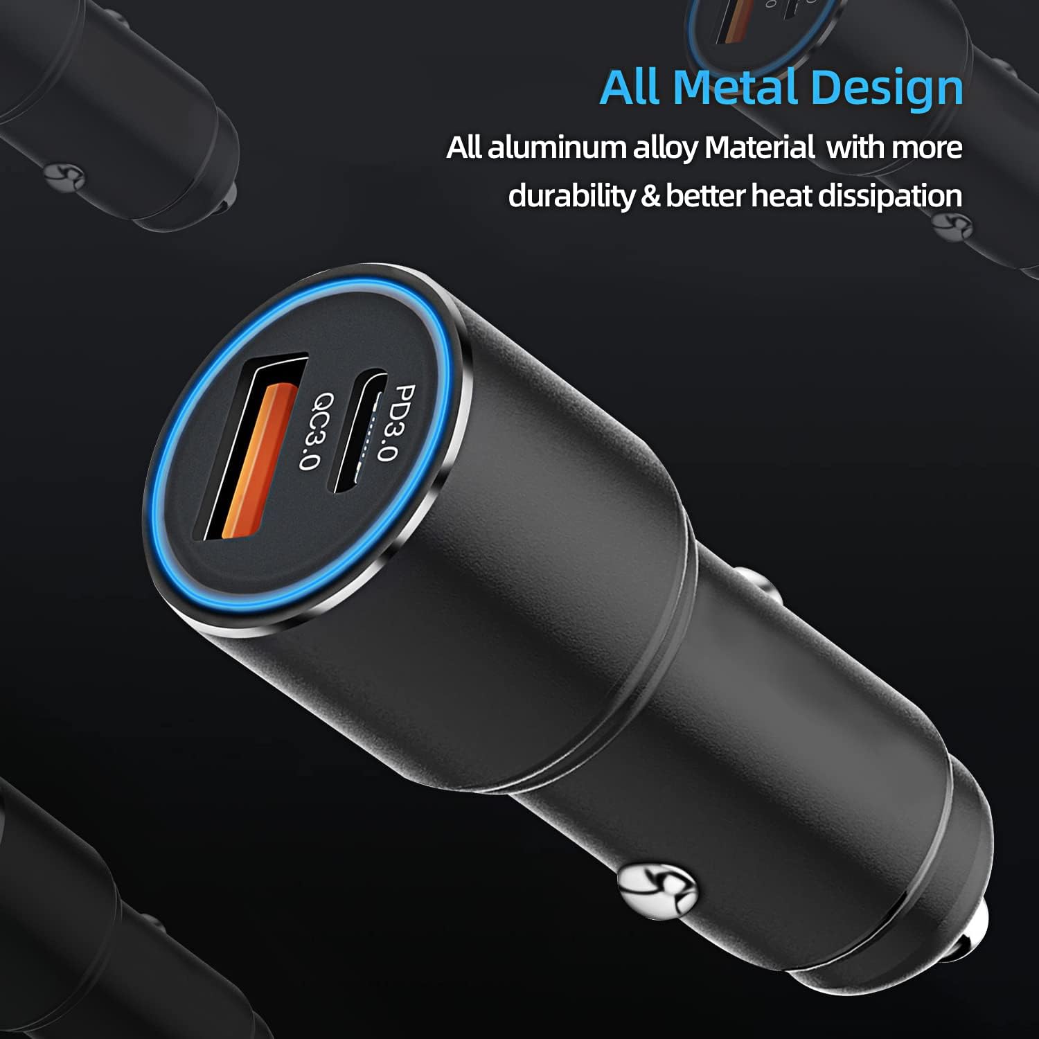 Budi Dual USB Car Charger, QC 3.0 USB-A & PD USB-C Ports In Car Charger Socket, Fast Charging Car Phone Charger with LED Indicator, Power Car Charger Adapter for Cigarette Lighter Socket