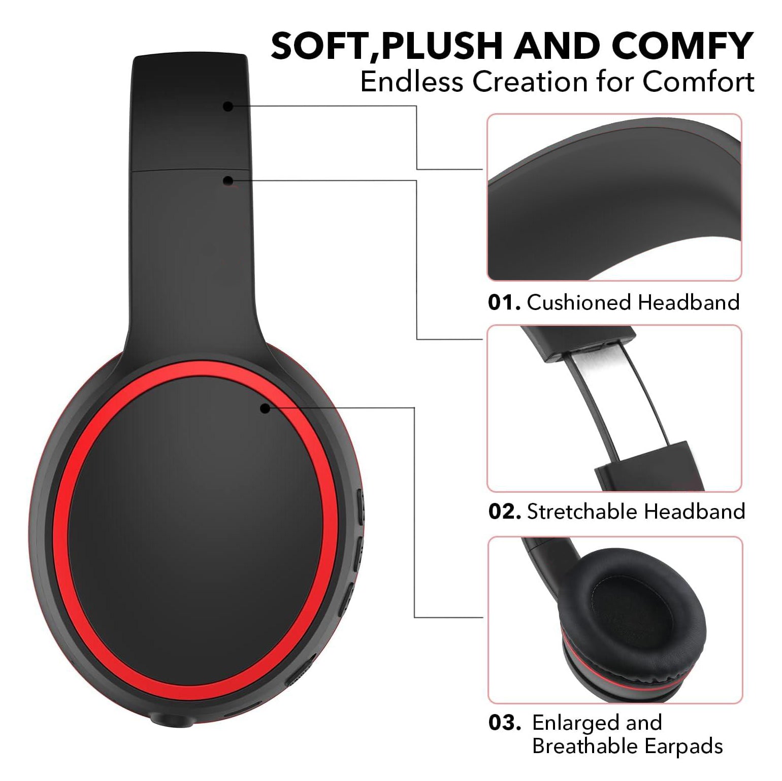 Budi Smart True Wireless Bluetooth Heavy-Bass Stereo Faltbares Over-Ear-Headset