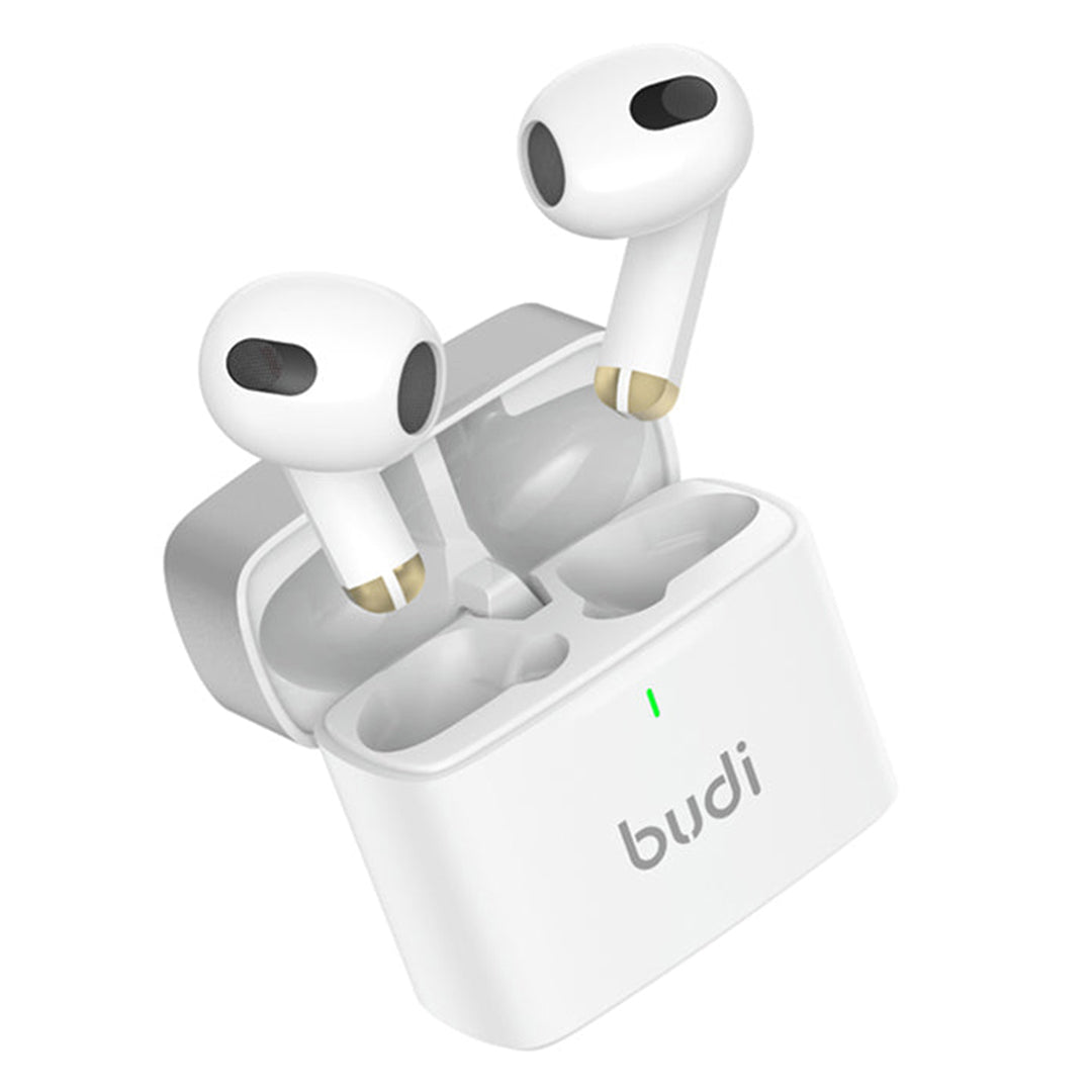 Budi True Wireless Bluetooth Earbuds - Heavy Bass Stereo In-Ear Earbuds with Mic, Noise-Cancelling Headphones, Premium Wireless Earphones for Music & Calls