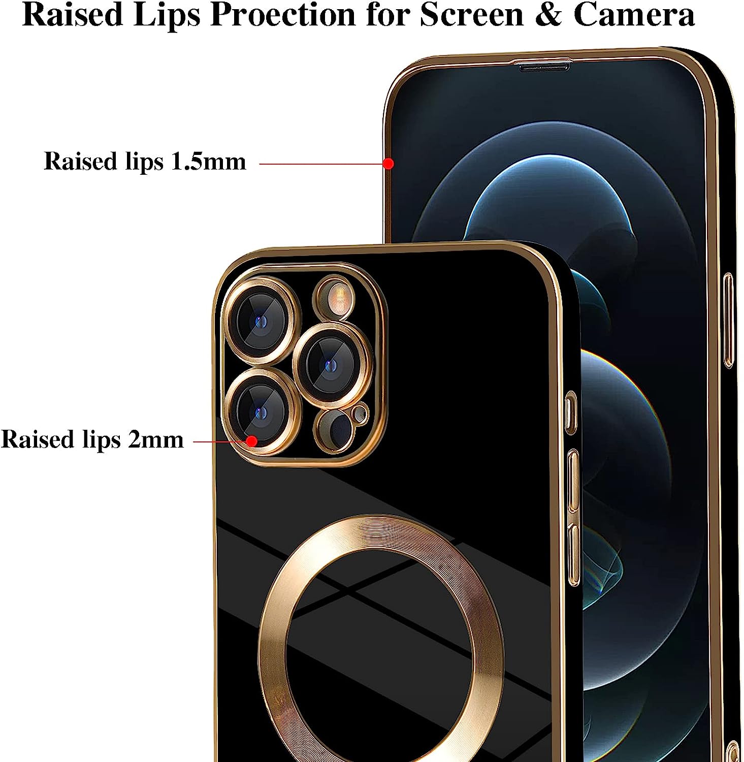 PhoneBits Luxury Soft TPU MagSafe iPhone Case with Golden Electroplating Edges, Buttons & Camera Lens Protection, Protective Shockproof iPhone Case Compatible with iPhone Wireless Charging, Magnetic Mobile Phone Case for iPhone, iPhone Back Case Cover