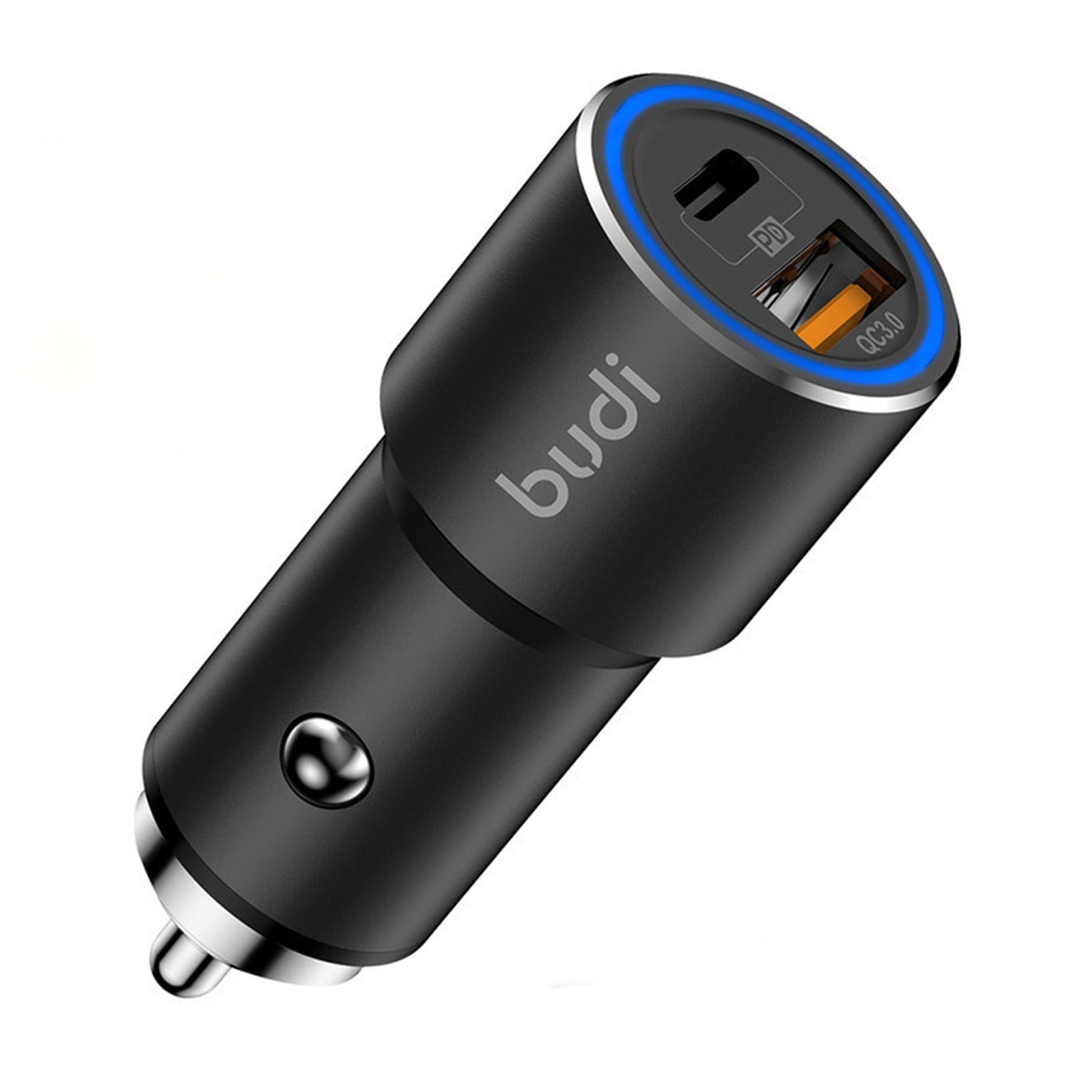 Budi supersnelle autotelefoonoplader met dubbele poorten, USB A en USB C PD met LED-indicator, autoladeradapter, beste autolader