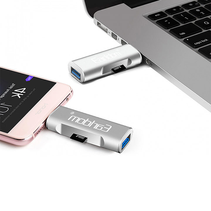 2 in 1 USB- en kaartlezer, OTG + USB HUB Micro SD TF-kaartlezer