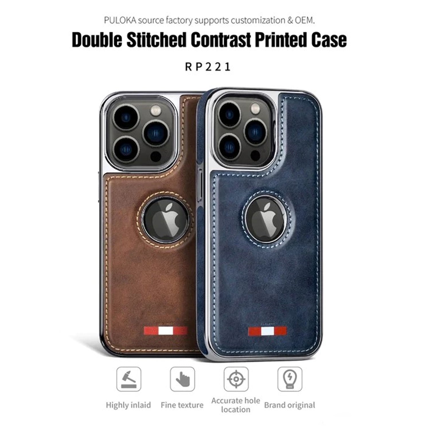 PhoneBits Premium Slim Vegan PU Leather Case for iPhone with Logo Hole & Chromed Camera Edge, Protective Shockproof iPhone Leather Case Compatible with iPhone, Mobile Phone Case, Back Leather iPhone Case Cover