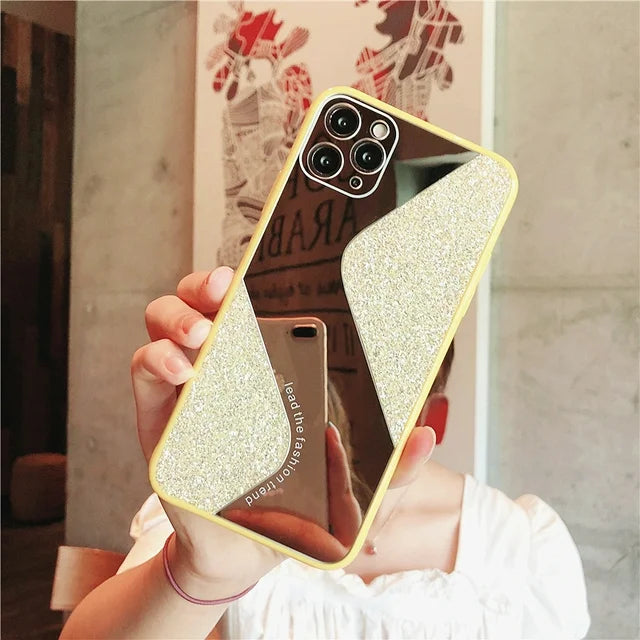 PhoneBits Luxury Bling Shining Diamond Case for iPhone with Beauty Mirror and Camera Lens Protection, Soft Silicone Shockproof iPhone Daimond Bling Case, Ultra Protective Mobile Phone Case Compatible with iPhone, Back iPhone Case Cover