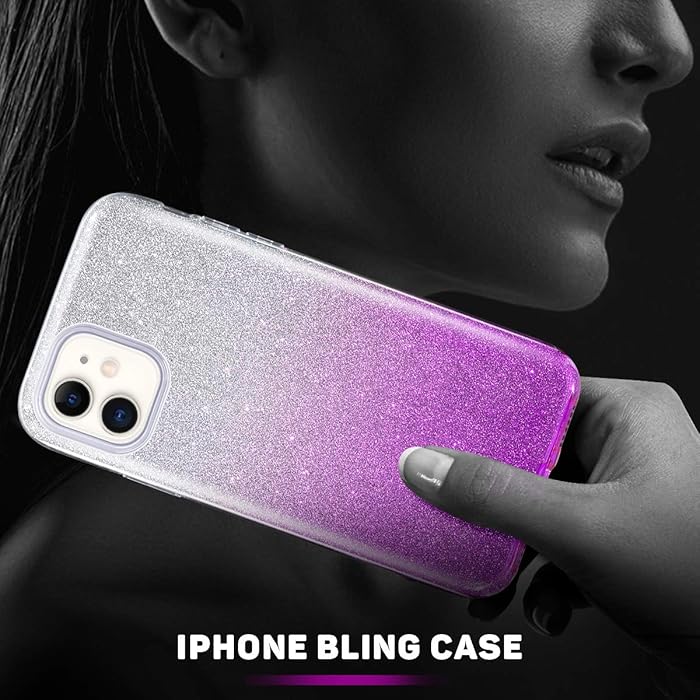 PhoneBits Luxury Two Tone Ombre Sparkle Glitter Shiny Case for iPhone with Logo Hole & Chromed Camera Edge, Soft Silicone Shockproof iPhone Bling Case Compatible with iPhone, Ultra Protective Mobile Phone Case, Back iPhone Case Cover