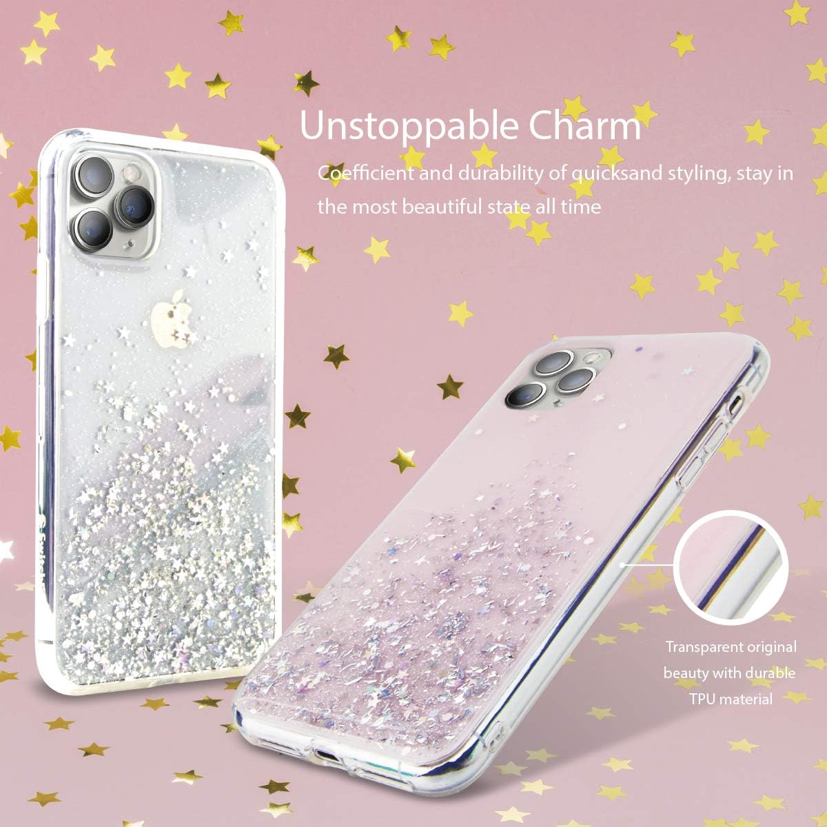 PhoneBits Slim Glittery 3D Quicksand Styling PC Magnetic iPhone Case with Chromed Camera Edge & Transparent TPU Frame, Protective Shockproof iPhone Case Compatible with iPhone Wireless Charging, Mobile Magnetic Phone Case for iPhone, Back Case Cover