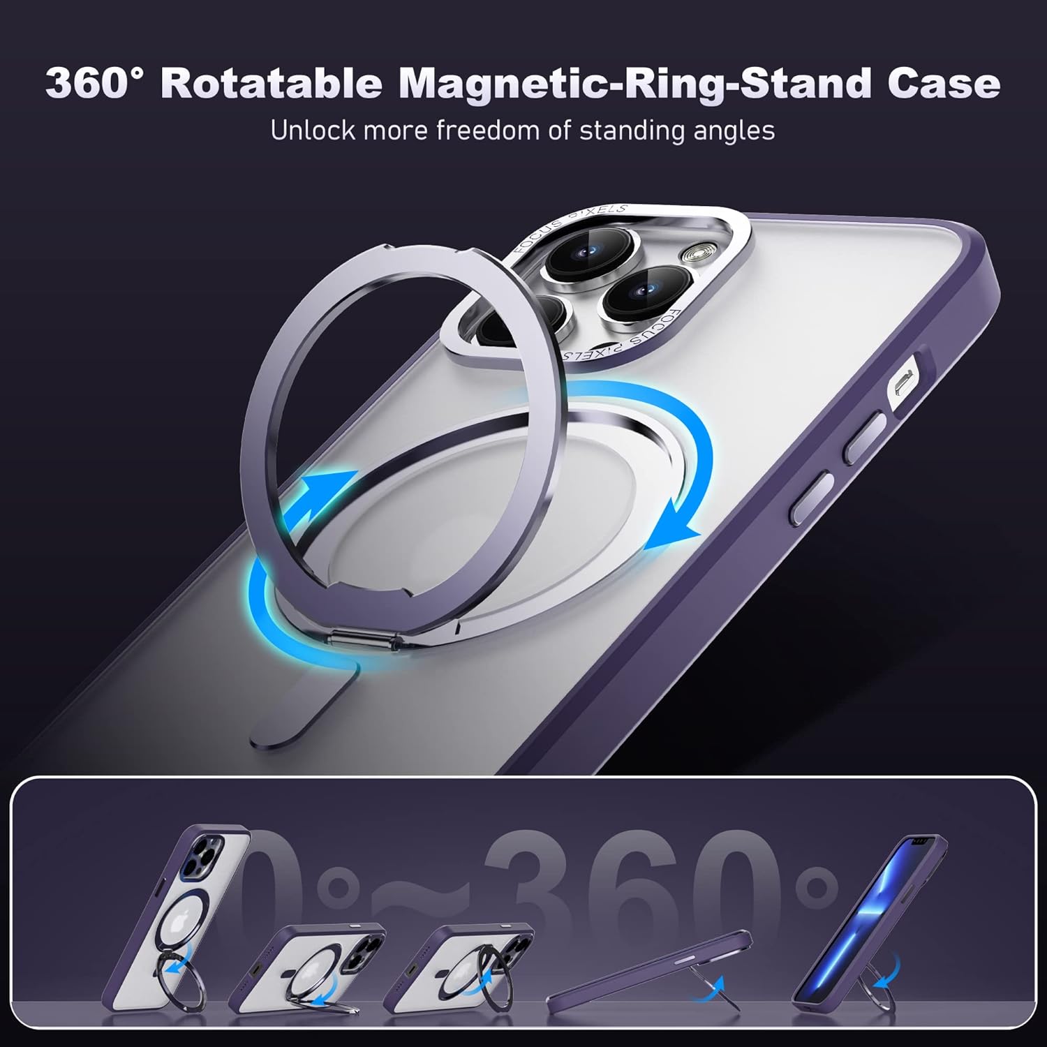 iPhone-Hülle mit magnetischer Hülle mit unsichtbarem Ständer [kompatibel mit Magsafe], Ganzkörper-Schutzhülle, schlanke, stoßfeste Handyhülle für Apple iPhone, Dunkelviolett